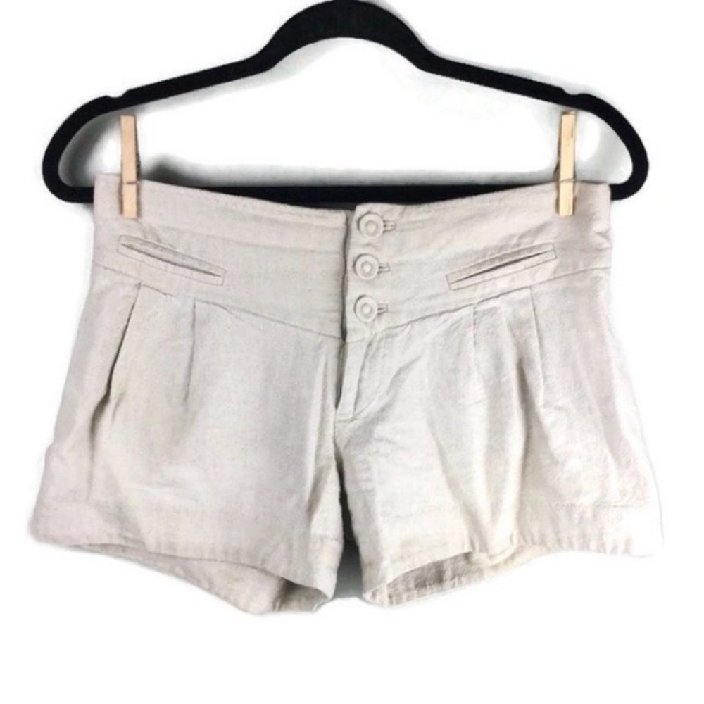 Anthropologie Elevenses Linen Blend Low Rise Metallic Seamed 4” Shorts Size 0